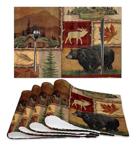 Manteles Individuales Bear Moose Deer Rustic Lodge Juego De 