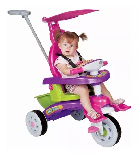 Triciclo Infantil Empurrador C/ Haste Trike Rosa Magic Toys