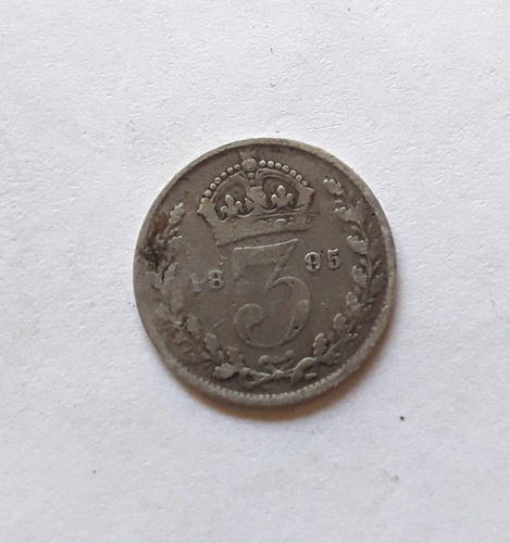 Inglaterra 1895 3 Pence Plata .925 Km#777 Uk Reino Unido