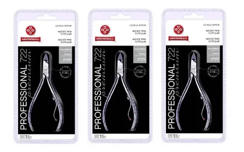 Kit com 3 alicates de cutícula Mundial 722 em aço inox