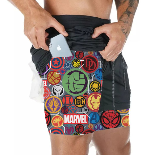 Short Deportivo Hombre Con Licra 2 En 1 De Avengers Marvel