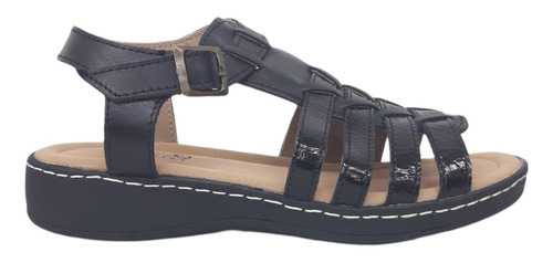 Sandalias Cuero Negro Charol Mujer 36 Al 41