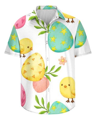 E Camisa Casual Cómoda Con Estampado De Pascua Con Solapa Ha