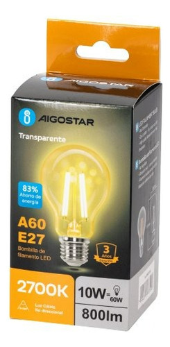 Aigostar 2 Uds Foco De Filamento Led A60 E27 10w 2700k