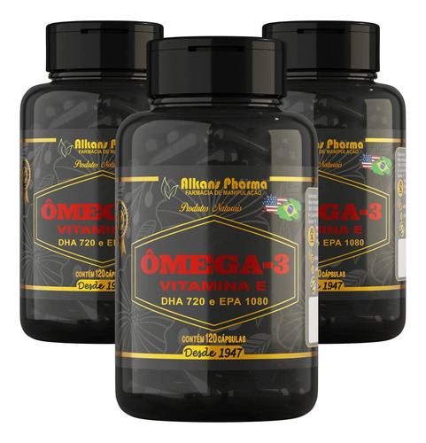 Combo 3 Potes De Ômega-3 E Vitamina E Premium 120 Cápsulas