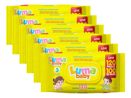 Kit  C/6 Toalhas Umedecidas Luma Baby C/120 Unidades