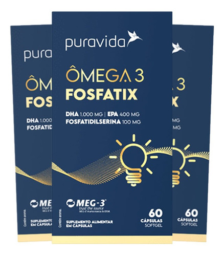 Kit 3 Ômega 3 Fosfatix 60 Cápsulas Fosfatidilserina 100mg