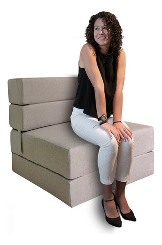Imagen 2 de 10 de Sofá Cama Individual Plegable, Colchoneta Con Soporte Firmé Color Gris Claro