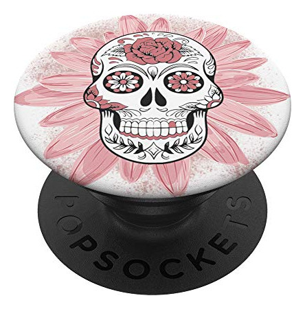Sugar Skull Art With Pink Flowers Popsockets Popgrip: Bm88y