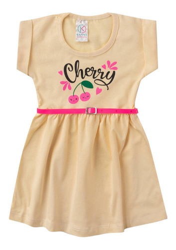 Vestido Infantil Para Bebê Com Cinto Cherry Amarelo