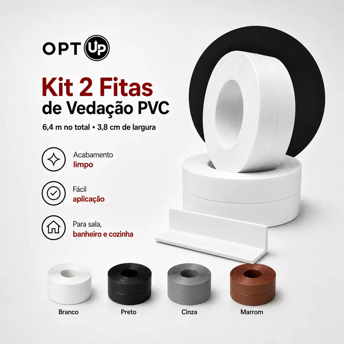 Kit 2 Fitas de Vedação PVC Antifungo OPTUP para Banheiro, Cozinha e Pia Marrom
