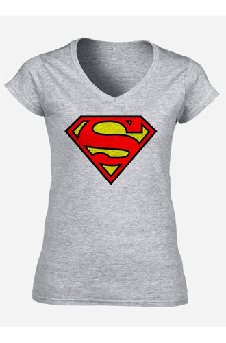 Remera Superman Logo Mujer Escote V - Spun Premium