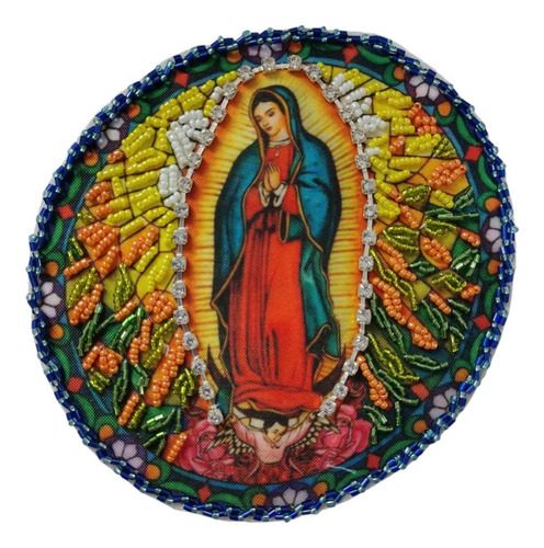 Parche Aplique Virgen Bordado Mostacilla Strass Religión Verde Estampado