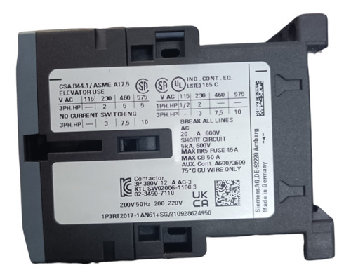 Arrancador Siemens 2.5 - 3hp Trifasico 220v, 7 - 10 A