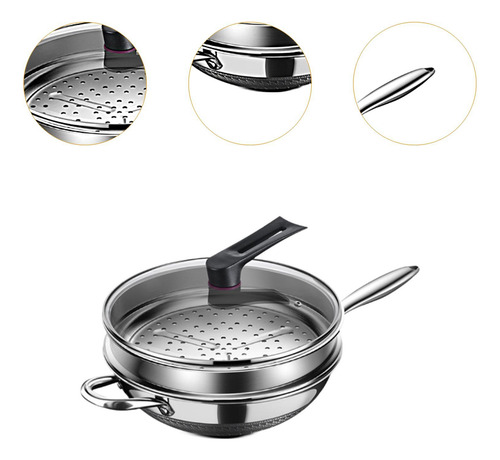 Juego De Sartén Wok De Acero Inoxidable Con Inserto De 34cm