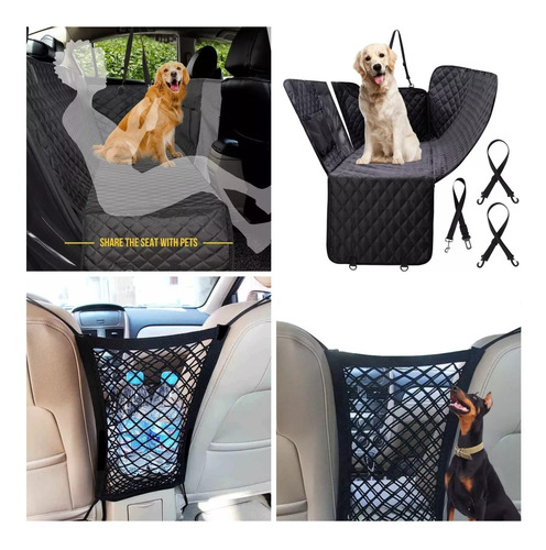 Set Funda Asiento Auto Para Mascotas+ Malla Red+cinturón 3x1