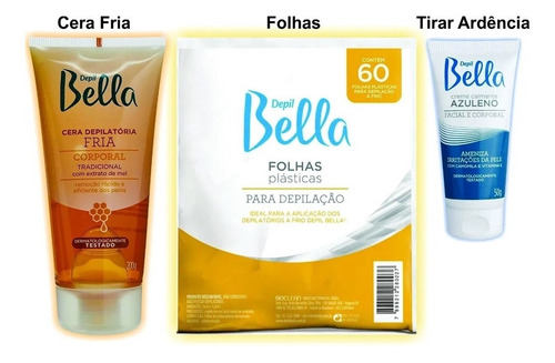 Imagem 1 de 4 de Kit Depilação Cera Fria + Folhas + Creme Azuleno Calmante