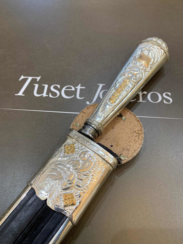 Imagen 3 de 9 de Cuchillo Facón 36 Cm Solingen, En Plata Y Oro. Escudo. Tuset