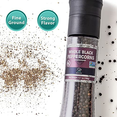 Sal De Grano Granos De Pimienta Negra Entera Soeos, 6,7 Oz (
