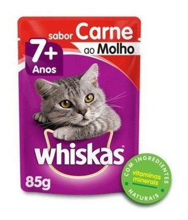 Imagem 2 de 3 de Ração Úmida Sache Whiskas 7+ Carne Ao Molho Gatos Senior 85g