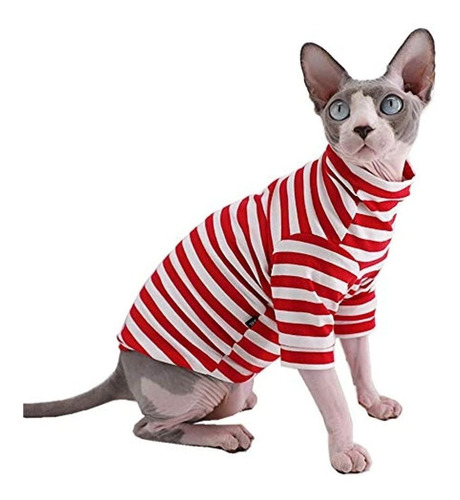 Sphynx Gato Sin Pelo Rayas Rojas Camisetas De Algodon De Ve