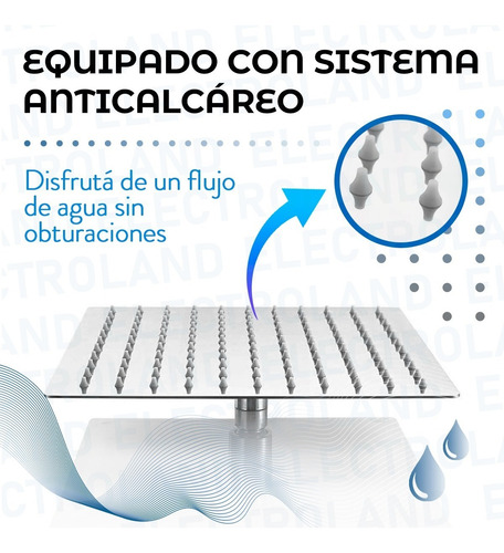 Imagen 7 de 10 de Flor Ducha Cuadrada 20x20 Acero Inoxidable + Caño 40 Cm
