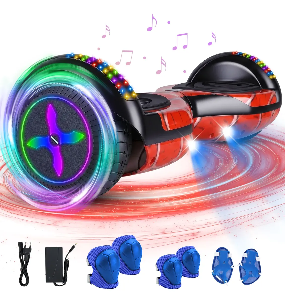 Hoverboard Skate Elétrico Com Led E Bluetooth Alumínio 120kg Vermelho