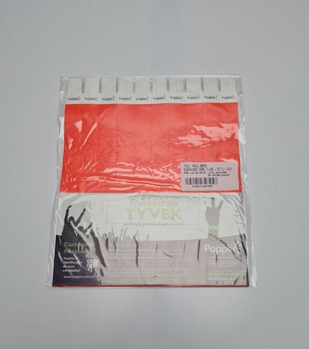 Imagem 1 de 1 de Kit Pulseira Tyvek C/50 Unidades Laranja Coral Fluorescente