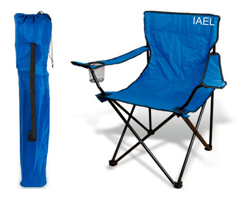 Silla Director Camping Apoyabrazo Porta Vaso Bolso Azul Iael