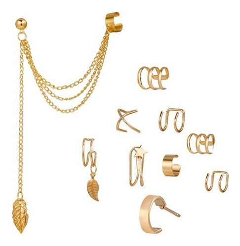 Aretes Ear Cuff Set 10 Piezas Ajustables Sin Perforacion