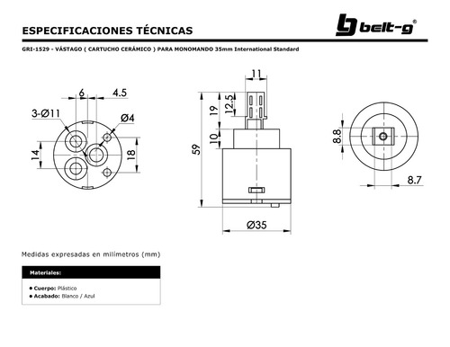 Vastago Cartucho Ceramico Monomando 35mm I/s Belt-g Gri-1529