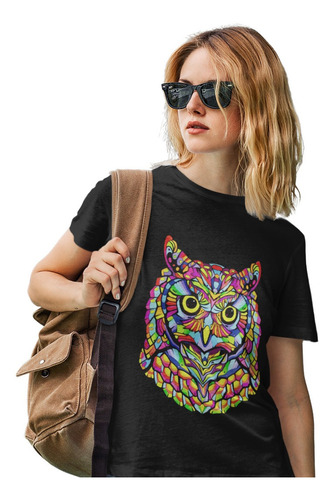 Playera Ecologica De Buho Colorido Para Mujer