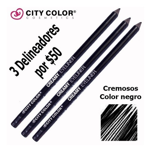 3 Delineador Para Ojos -city Color- Negro