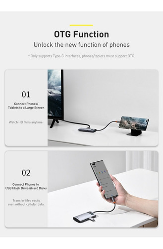 Hub Tipoc Baseus 4 En 1 Con Usb 3.0 2.0, 1 Hdmi Cahub-cyog