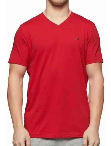 Playera Tommy Hilfiger Cuello V Original En Rojo
