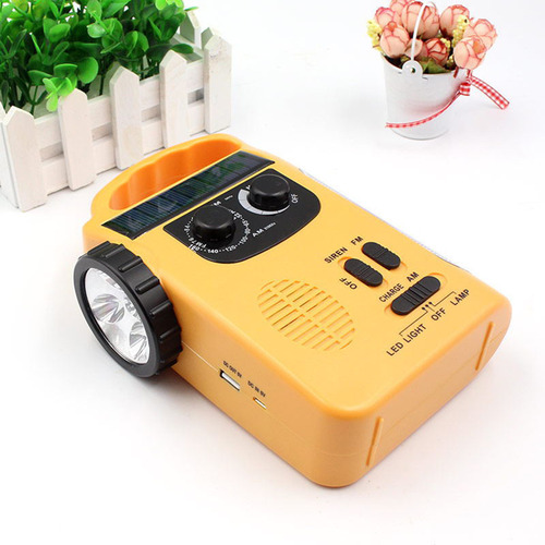 Radio Con Energía Solar: Linterna De 5 Led, Cargador Usb, Em