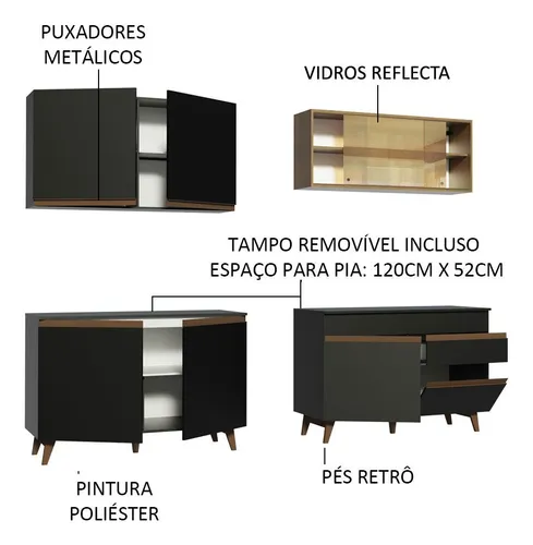 Cocina Integral Reims 2.40m Negro/marrón 01