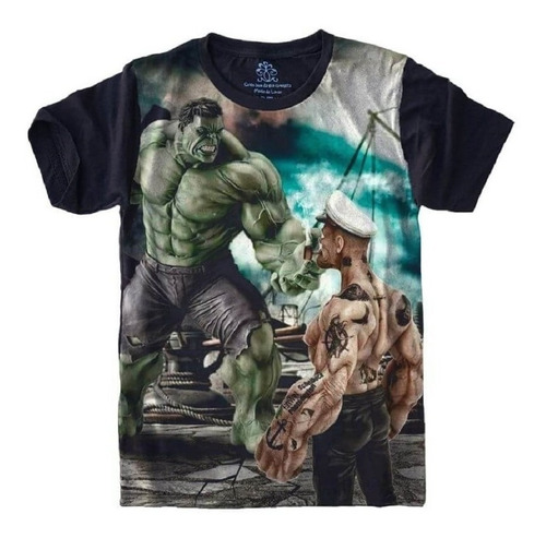 Camiseta Plus Size Desenho - Super Herói - Popeye Vs Hulk