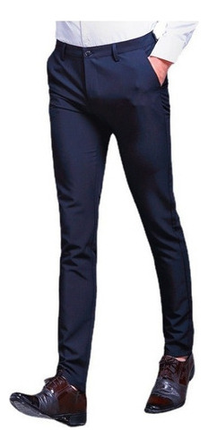Pantalones De Vestir Formal Entallado De Color Liso P/hombre