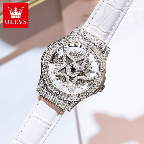 Reloj De Cuarzo Olevs Diamond Luxury Para Mujer Color Del Fondo Silver/five Stars