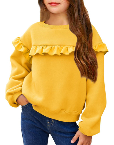 Sudadera Casual Cuello Redondo Para Niña Volante Manga Larga