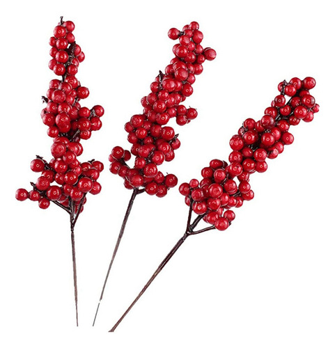 50 Ramas Decorativas De Frutos Rojos Artificiales Con Base R