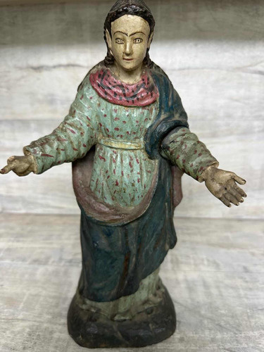 Escultura De Madera Policromada Figura Religiosa Siglo 19