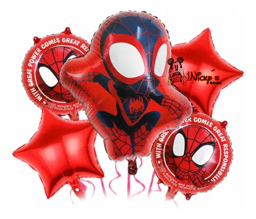 Set De 5 Globos Spiderman Mile Morales2 Infantil Cumplaños