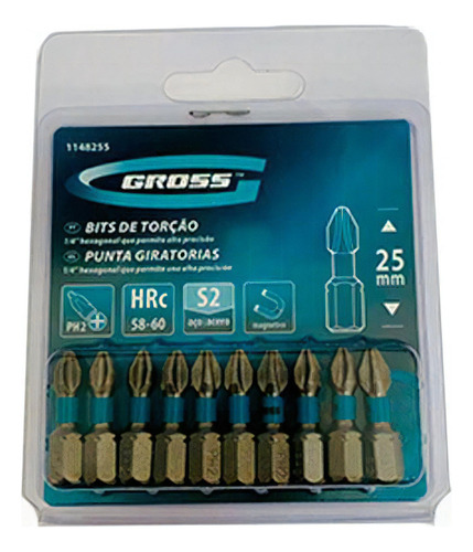 Kit Bits De Torção Gross Ph2 25mm 10 Pcs 1148255 Gross