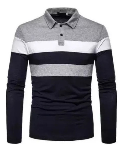 Camisa Polo Masculina Listrada Com Lapela De Manga Comprida