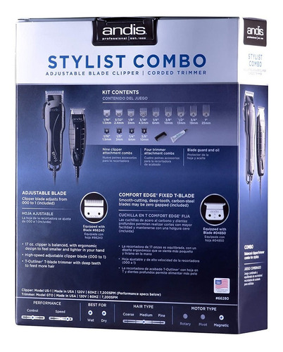 Andis Terminadora Más Maquina Corta Cabello Stylist Combo Color Negro