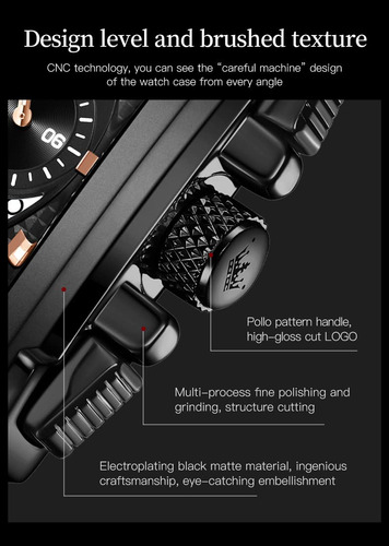 Reloj Olevs Square Chronograph Fashion Para Hombre, Piel Neg