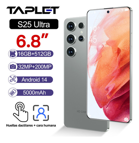 S25 Ultra Taplet Dual Sim 16gb Ram 512gb Rom 2025 El Más Popular Smartphone Android 14 5g Wifi Súper Barato Celular Desbloquea Batería Larga Duración Gris