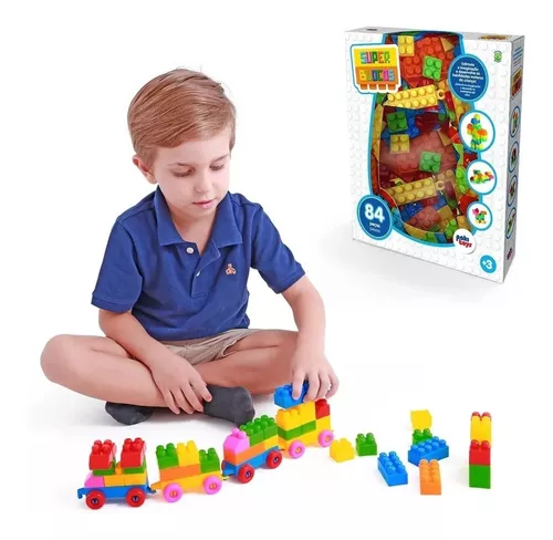 Blocos de Montar Infantil 84 peças Super Blocos Brinquedo Educativo Paki  Toys - Camilo's Variedades